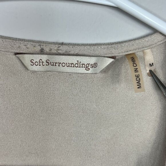 Soft Surroundings Beige Tan Faux Suede Open Drape Blazer Jacket Medium - Picture 6 of 10